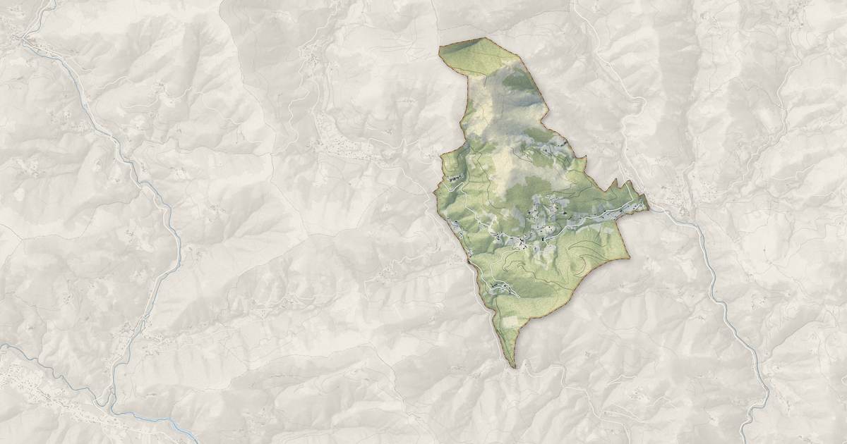 Portrait cartographique de Aizac : relief, eau, forêts, bâti et voies, calculés à partir des données de l'IGN