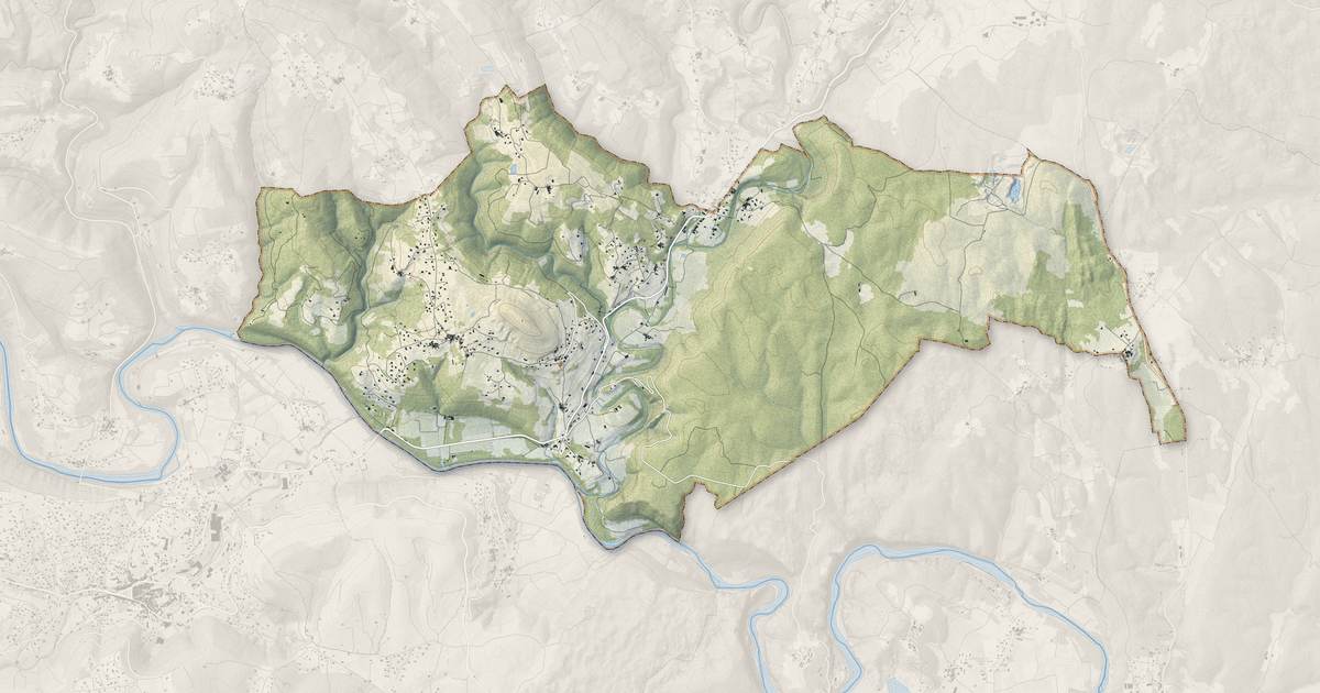 Portrait cartographique de Les Assions : relief, eau, forêts, bâti et voies, calculés à partir des données de l'IGN