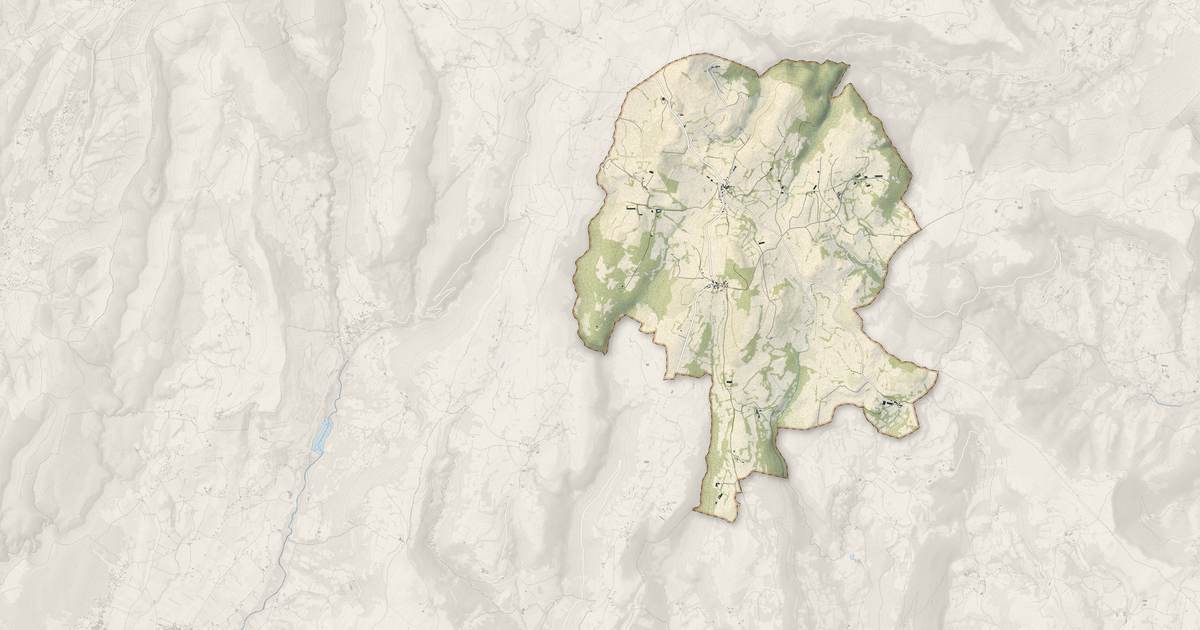 Portrait cartographique de Berzème : relief, eau, forêts, bâti et voies, calculés à partir des données de l'IGN
