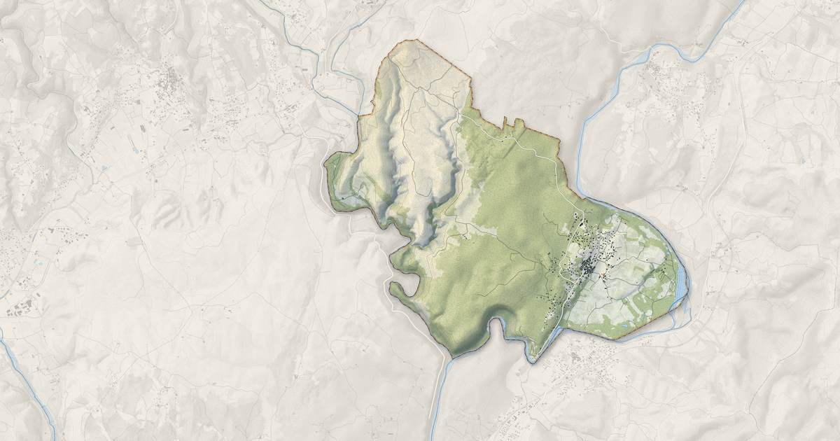 Portrait cartographique de Chauzon : relief, eau, forêts, bâti et voies, calculés à partir des données de l'IGN