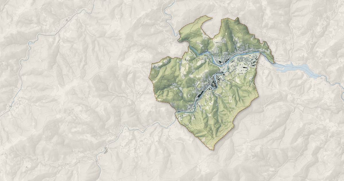Portrait cartographique de Le Cheylard : relief, eau, forêts, bâti et voies, calculés à partir des données de l'IGN