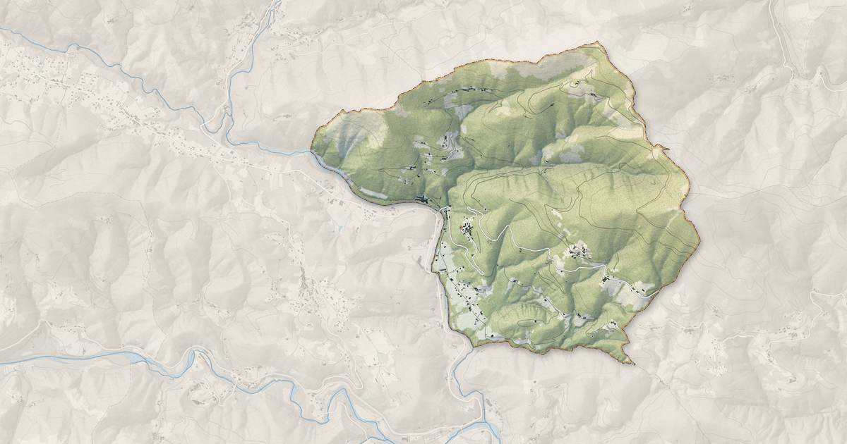 Portrait cartographique de Chirols : relief, eau, forêts, bâti et voies, calculés à partir des données de l'IGN