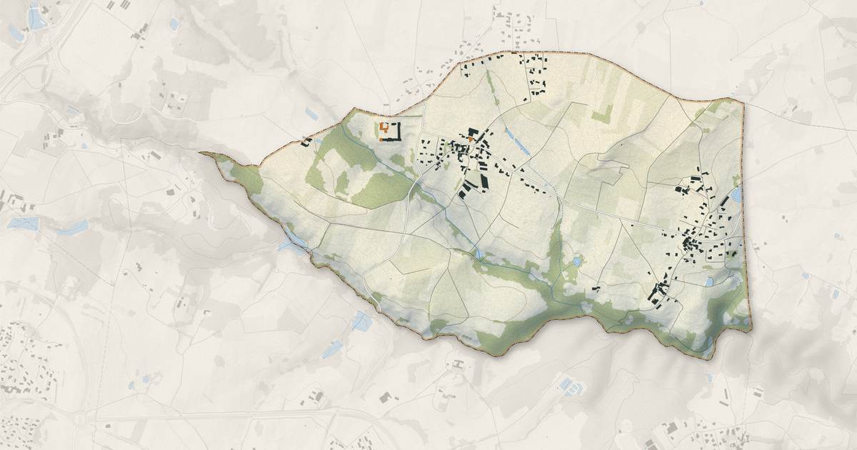 Portrait cartographique de Colombier-le-Cardinal : relief, eau, forêts, bâti et voies, calculés à partir des données de l'IGN