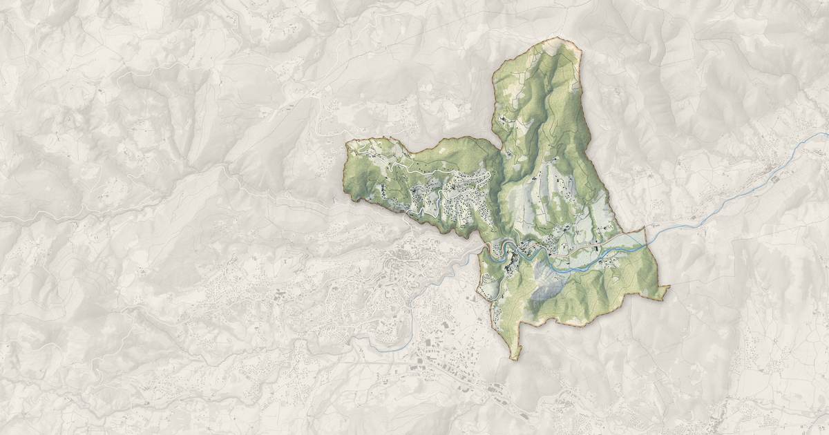 Portrait cartographique de Coux : relief, eau, forêts, bâti et voies, calculés à partir des données de l'IGN