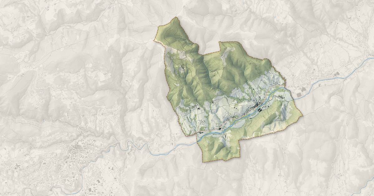 Portrait cartographique de Flaviac : relief, eau, forêts, bâti et voies, calculés à partir des données de l'IGN