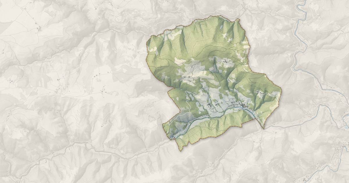 Portrait cartographique de Lachapelle-sous-Chanéac : relief, eau, forêts, bâti et voies, calculés à partir des données de l'IGN