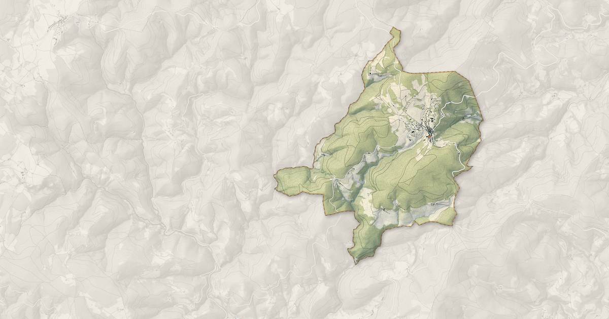 Portrait cartographique de Lalouvesc : relief, eau, forêts, bâti et voies, calculés à partir des données de l'IGN