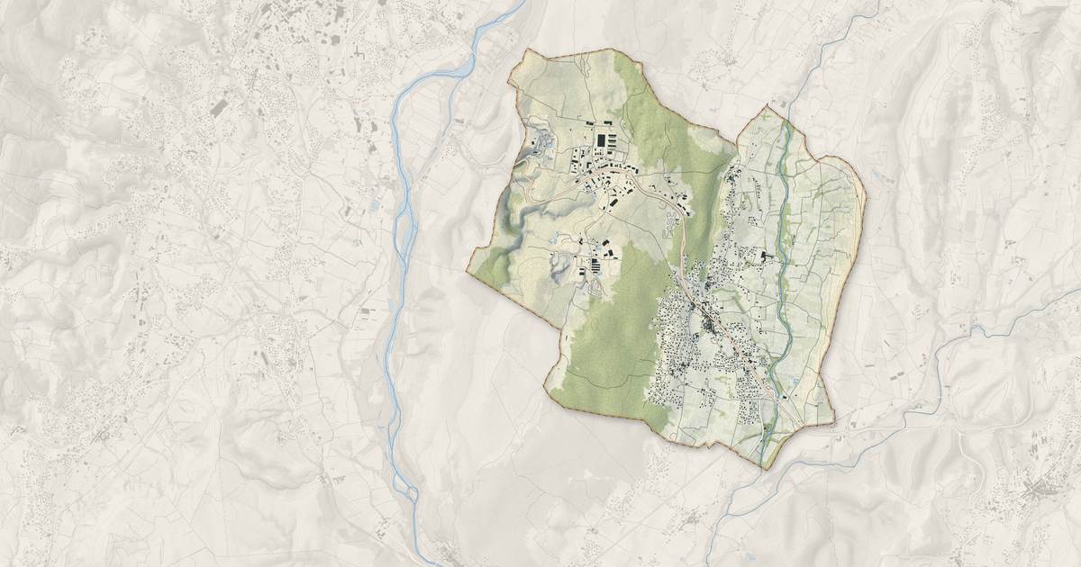 Portrait cartographique de Lavilledieu : relief, eau, forêts, bâti et voies, calculés à partir des données de l'IGN