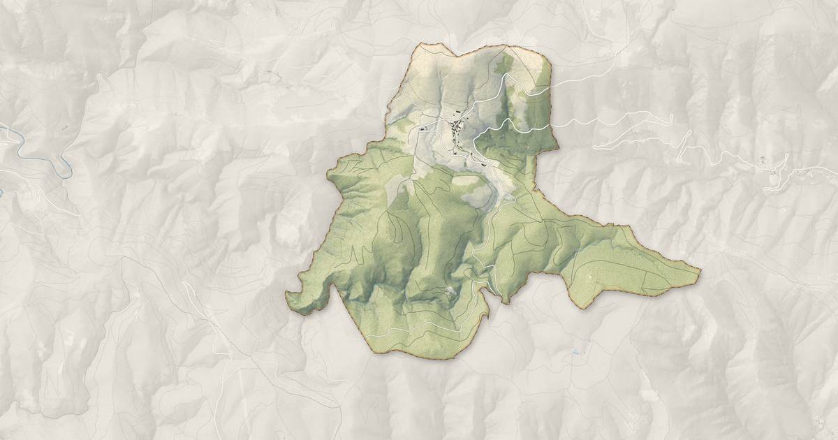 Portrait cartographique de Loubaresse : relief, eau, forêts, bâti et voies, calculés à partir des données de l'IGN