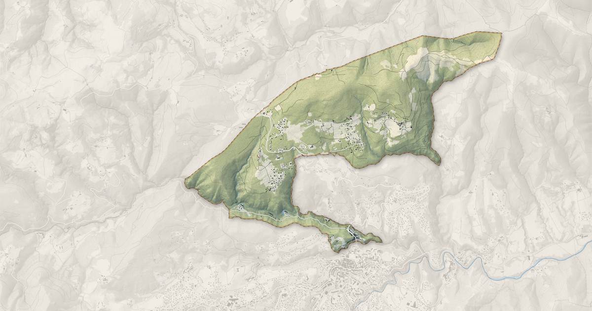 Portrait cartographique de Lyas : relief, eau, forêts, bâti et voies, calculés à partir des données de l'IGN