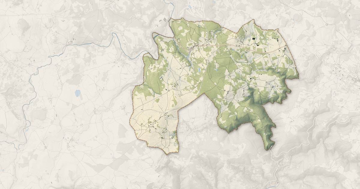 Portrait cartographique de Mars : relief, eau, forêts, bâti et voies, calculés à partir des données de l'IGN