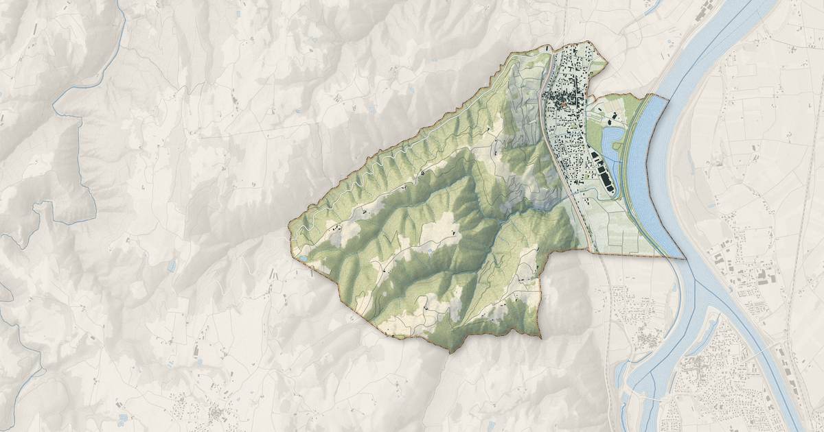 Portrait cartographique de Mauves : relief, eau, forêts, bâti et voies, calculés à partir des données de l'IGN