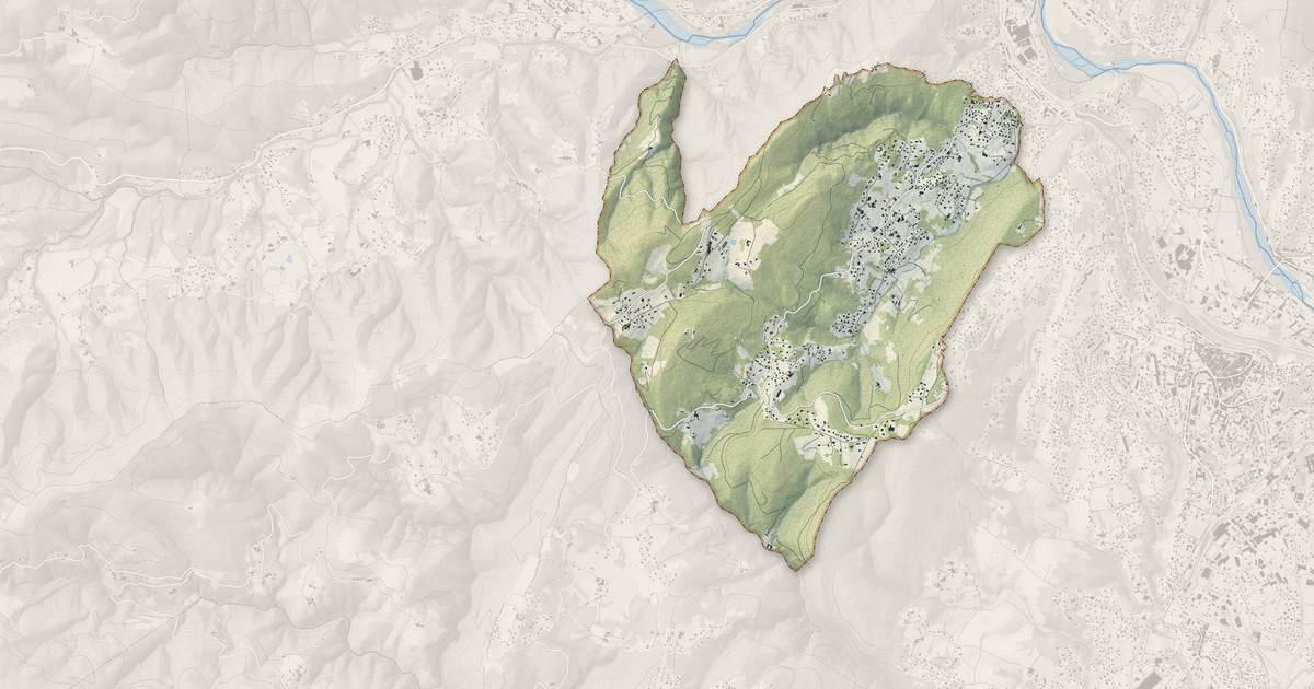 Portrait cartographique de Mercuer : relief, eau, forêts, bâti et voies, calculés à partir des données de l'IGN