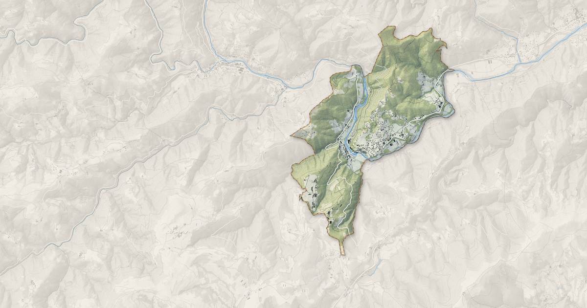 Portrait cartographique de Les Ollières-sur-Eyrieux : relief, eau, forêts, bâti et voies, calculés à partir des données de l'IGN