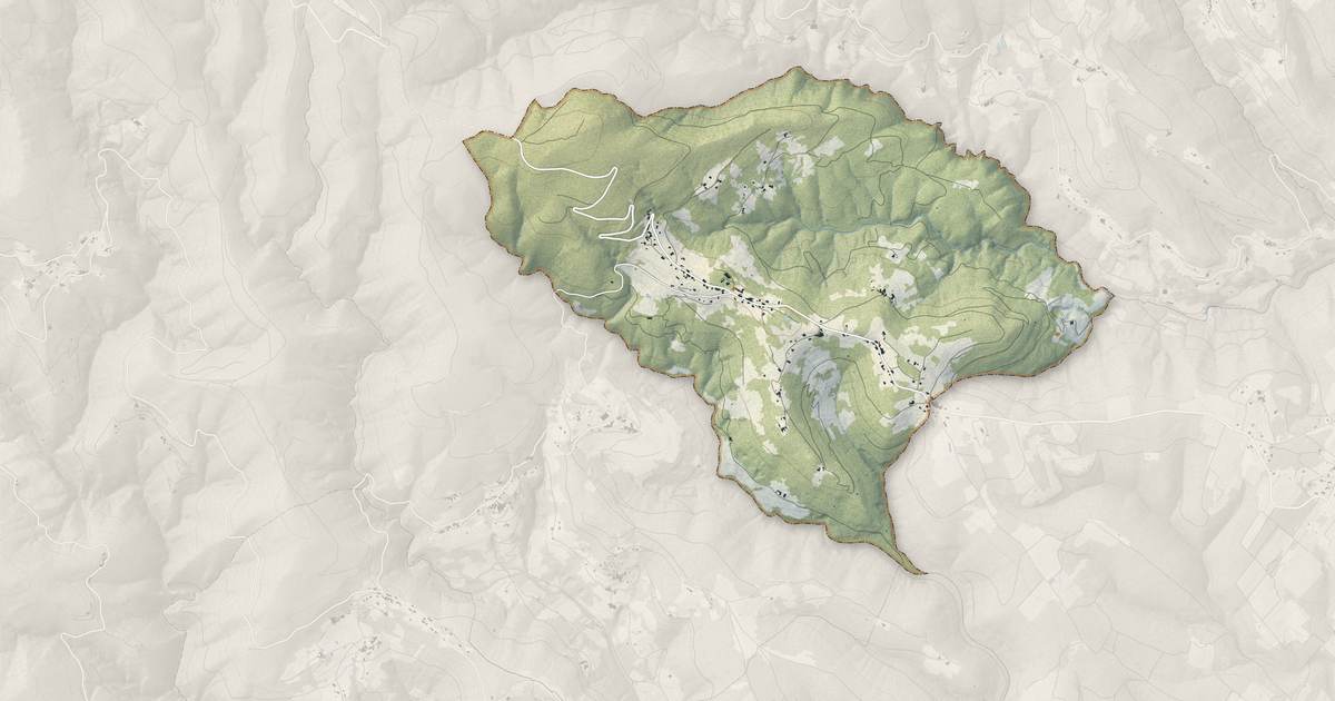 Portrait cartographique de Planzolles : relief, eau, forêts, bâti et voies, calculés à partir des données de l'IGN