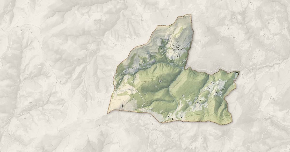 Portrait cartographique de Pourchères : relief, eau, forêts, bâti et voies, calculés à partir des données de l'IGN
