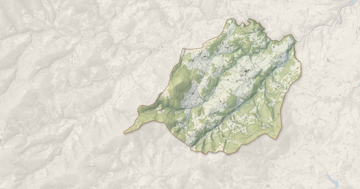 Portrait cartographique de Préaux : relief, eau, forêts, bâti et voies, calculés à partir des données de l'IGN