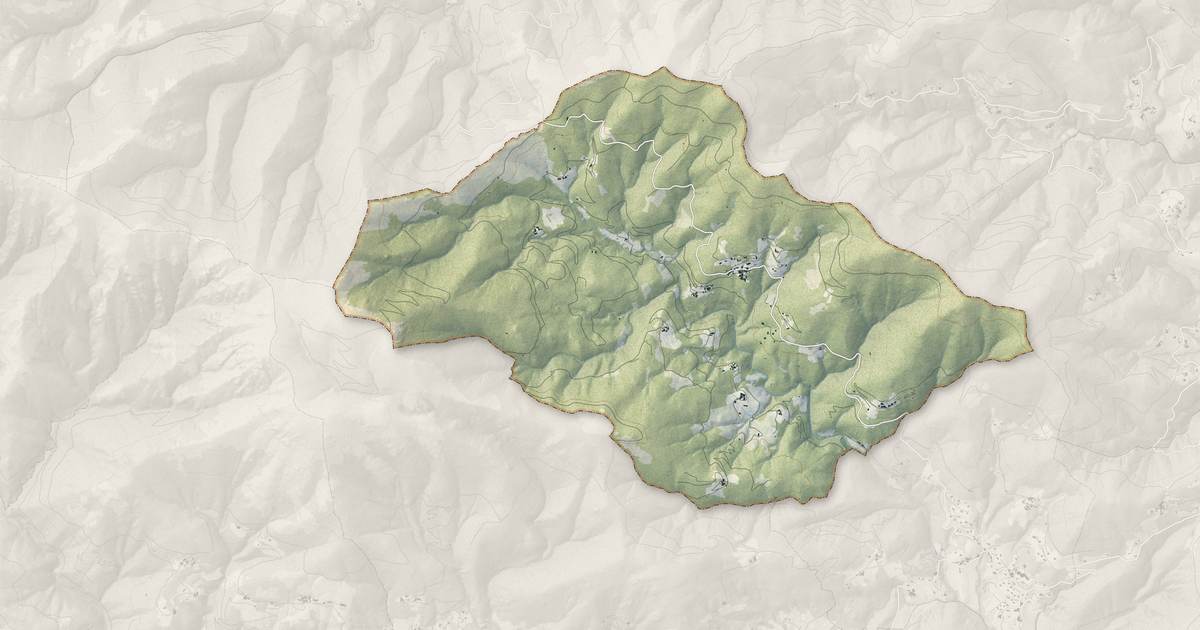 Portrait cartographique de Prunet : relief, eau, forêts, bâti et voies, calculés à partir des données de l'IGN