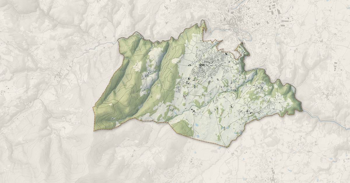 Portrait cartographique de Roiffieux : relief, eau, forêts, bâti et voies, calculés à partir des données de l'IGN