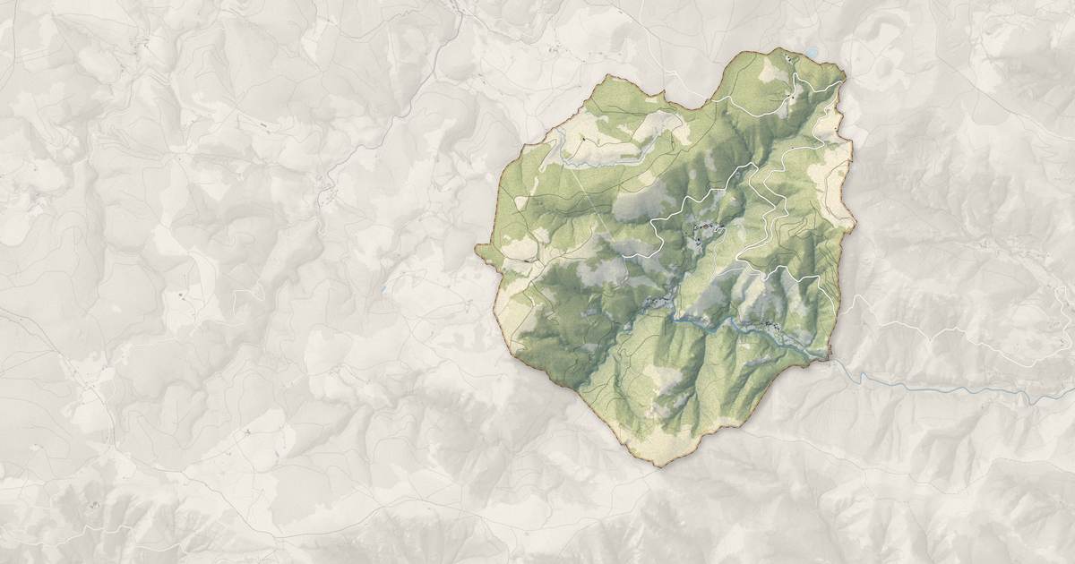 Portrait cartographique de Le Roux : relief, eau, forêts, bâti et voies, calculés à partir des données de l'IGN