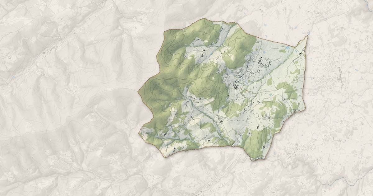 Portrait cartographique de Saint-Alban-d'Ay : relief, eau, forêts, bâti et voies, calculés à partir des données de l'IGN