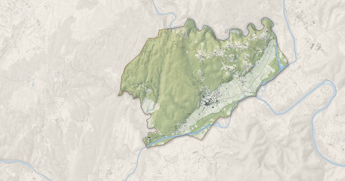 Portrait cartographique de Saint-Alban-Auriolles : relief, eau, forêts, bâti et voies, calculés à partir des données de l'IGN