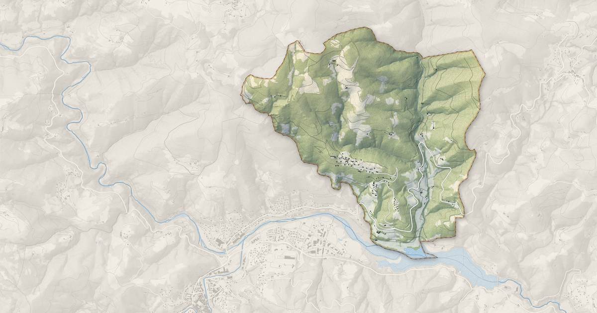 Portrait cartographique de Saint-Cierge-sous-le-Cheylard : relief, eau, forêts, bâti et voies, calculés à partir des données de l'IGN