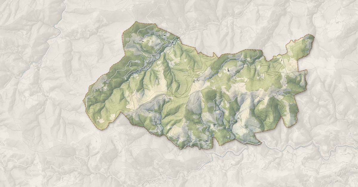 Portrait cartographique de Saint-Genest-Lachamp : relief, eau, forêts, bâti et voies, calculés à partir des données de l'IGN