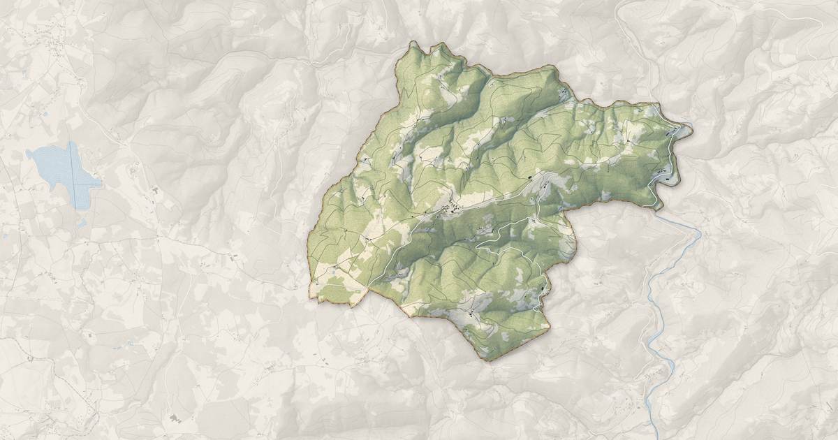 Portrait cartographique de Saint-Jeure-d'Andaure : relief, eau, forêts, bâti et voies, calculés à partir des données de l'IGN