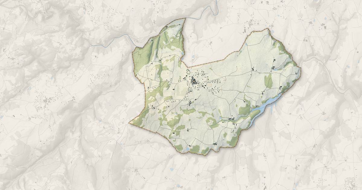 Portrait cartographique de Saint-Jeure-d'Ay : relief, eau, forêts, bâti et voies, calculés à partir des données de l'IGN