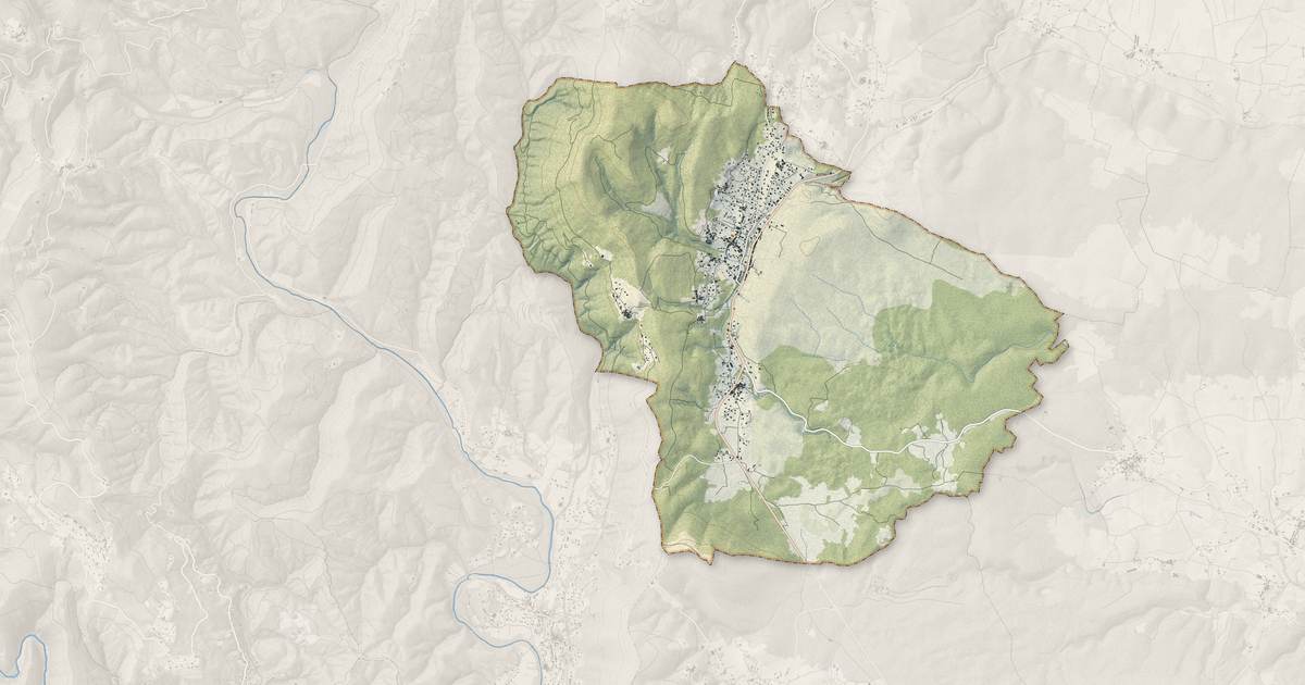 Portrait cartographique de Saint-Paul-le-Jeune : relief, eau, forêts, bâti et voies, calculés à partir des données de l'IGN