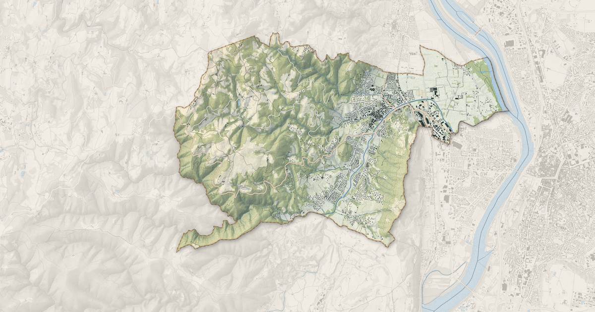 Portrait cartographique de Saint-Péray : relief, eau, forêts, bâti et voies, calculés à partir des données de l'IGN