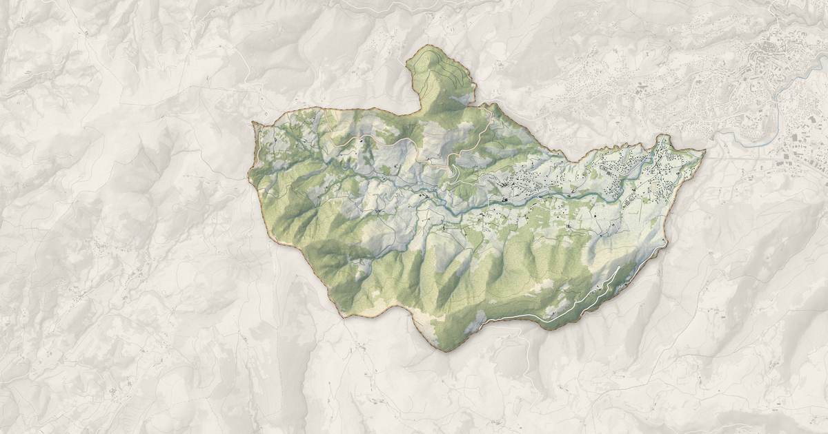 Portrait cartographique de Saint-Priest : relief, eau, forêts, bâti et voies, calculés à partir des données de l'IGN