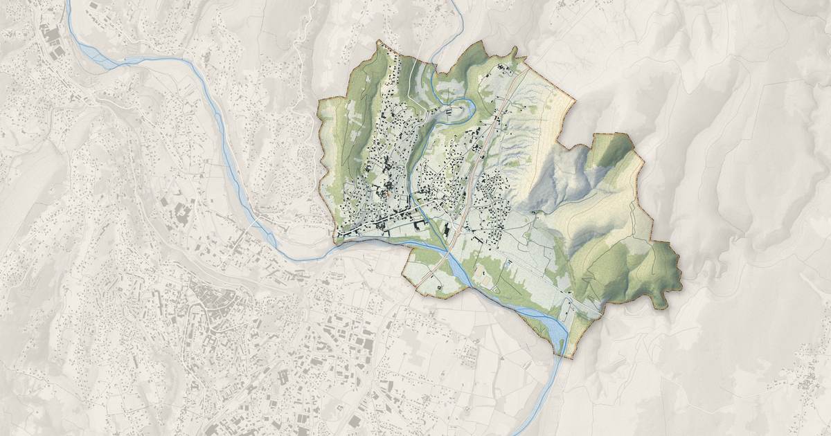 Portrait cartographique de Saint-Privat : relief, eau, forêts, bâti et voies, calculés à partir des données de l'IGN