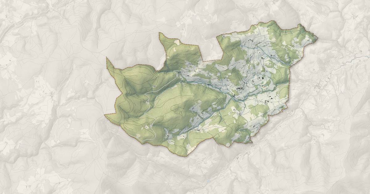 Portrait cartographique de Vanosc : relief, eau, forêts, bâti et voies, calculés à partir des données de l'IGN