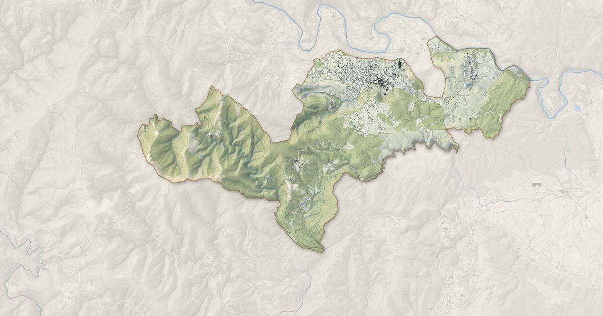 Portrait cartographique de Les Vans : relief, eau, forêts, bâti et voies, calculés à partir des données de l'IGN