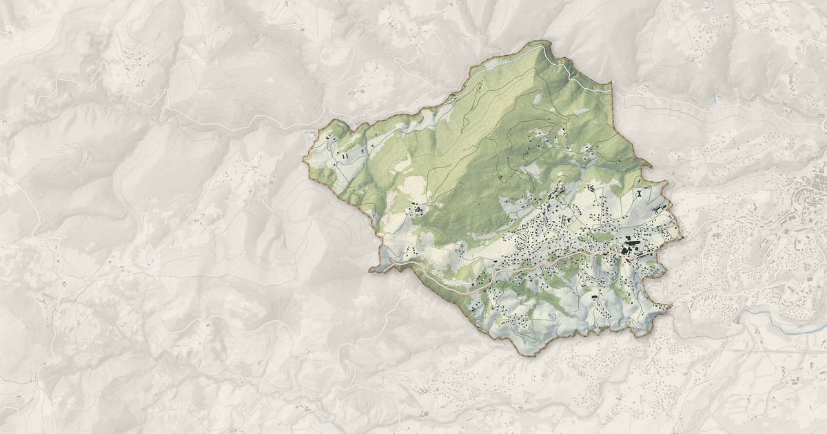 Portrait cartographique de Veyras : relief, eau, forêts, bâti et voies, calculés à partir des données de l'IGN