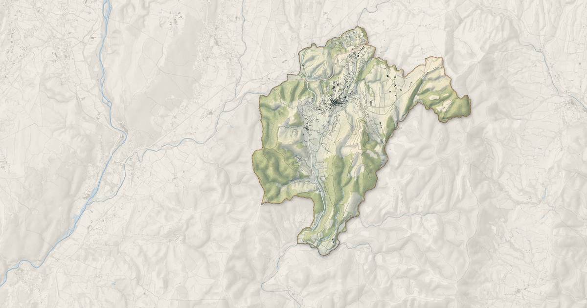 Portrait cartographique de Villeneuve-de-Berg : relief, eau, forêts, bâti et voies, calculés à partir des données de l'IGN