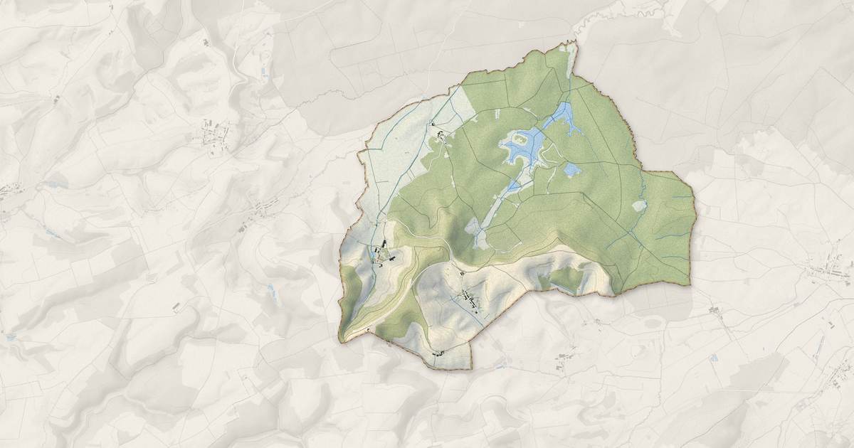 Portrait cartographique de Belval-Bois-des-Dames : relief, eau, forêts, bâti et voies, calculés à partir des données de l'IGN