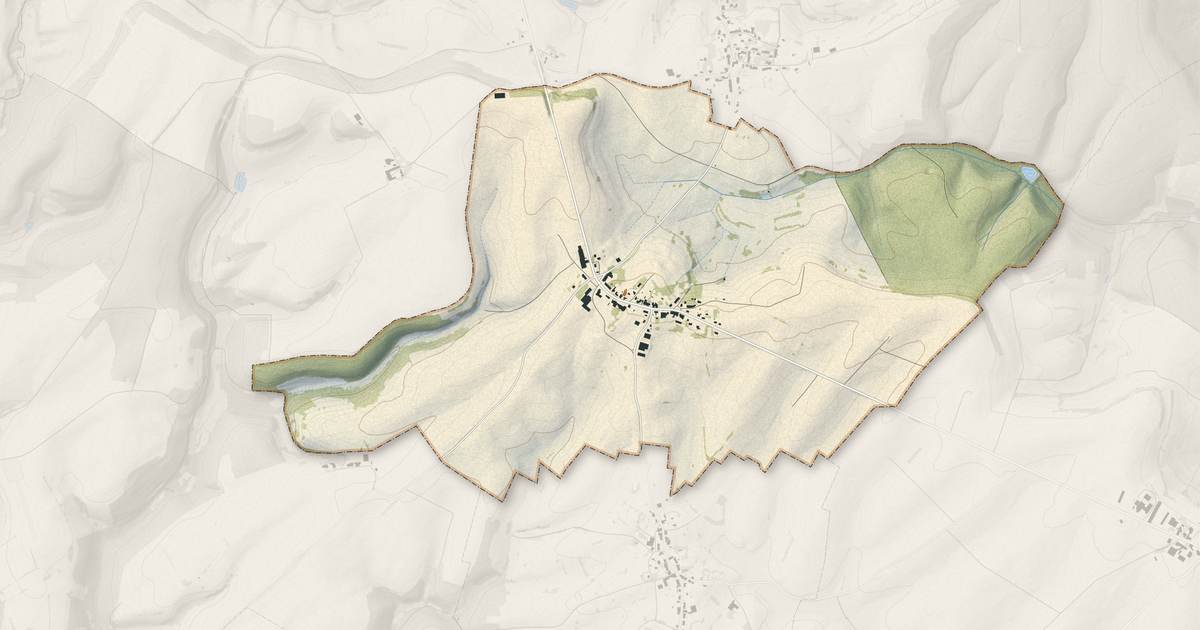 Portrait cartographique de Bouvellemont : relief, eau, forêts, bâti et voies, calculés à partir des données de l'IGN