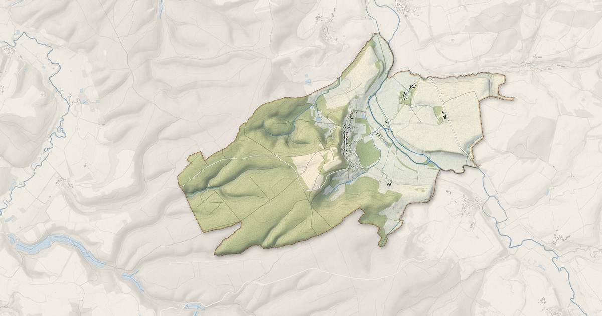 Portrait cartographique de Chatel-Chéhéry : relief, eau, forêts, bâti et voies, calculés à partir des données de l'IGN