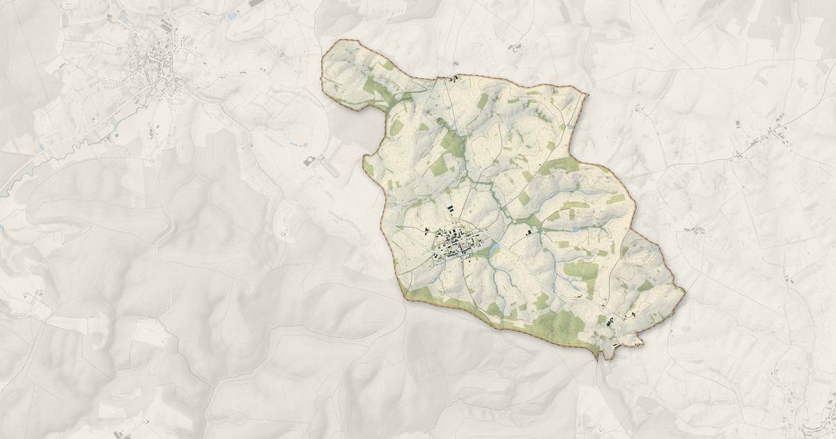 Portrait cartographique de Dommery : relief, eau, forêts, bâti et voies, calculés à partir des données de l'IGN