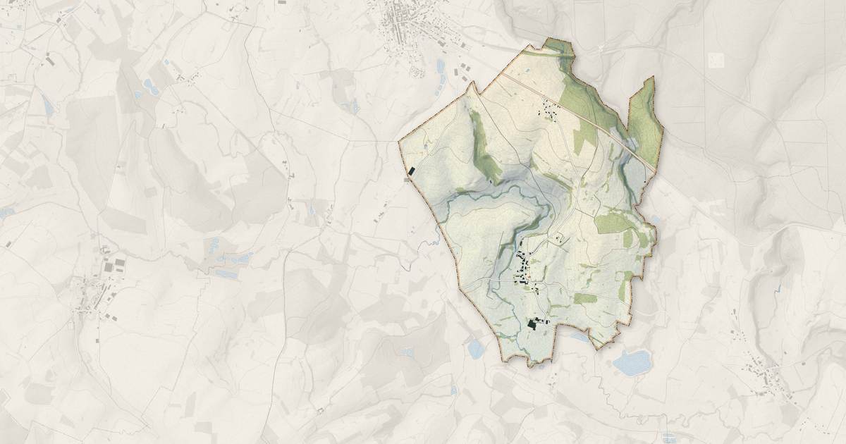 Portrait cartographique de Étalle : relief, eau, forêts, bâti et voies, calculés à partir des données de l'IGN