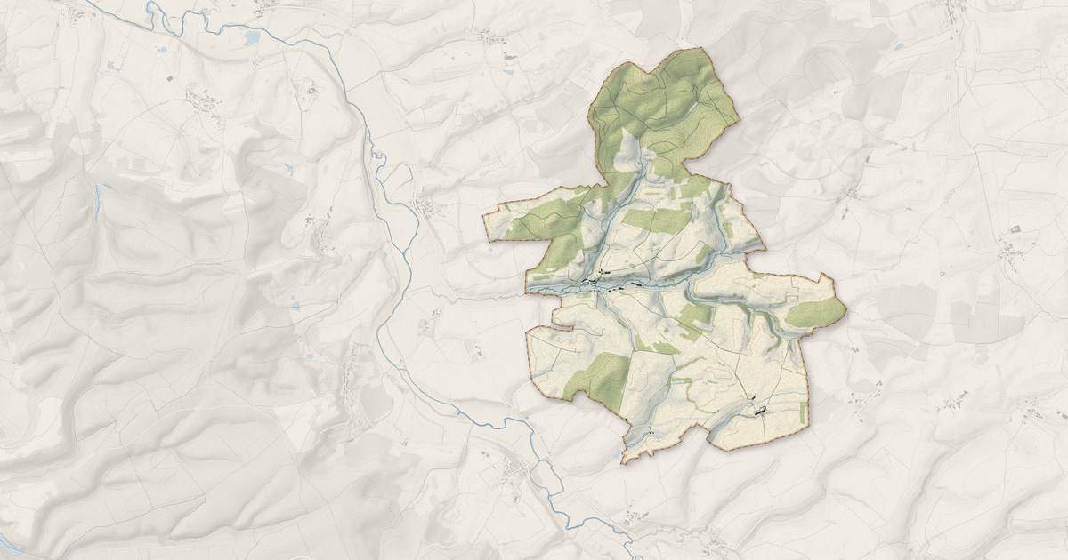 Portrait cartographique de Exermont : relief, eau, forêts, bâti et voies, calculés à partir des données de l'IGN