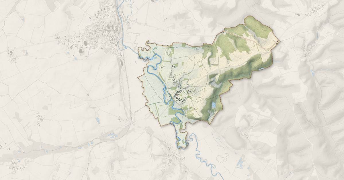 Portrait cartographique de Falaise : relief, eau, forêts, bâti et voies, calculés à partir des données de l'IGN