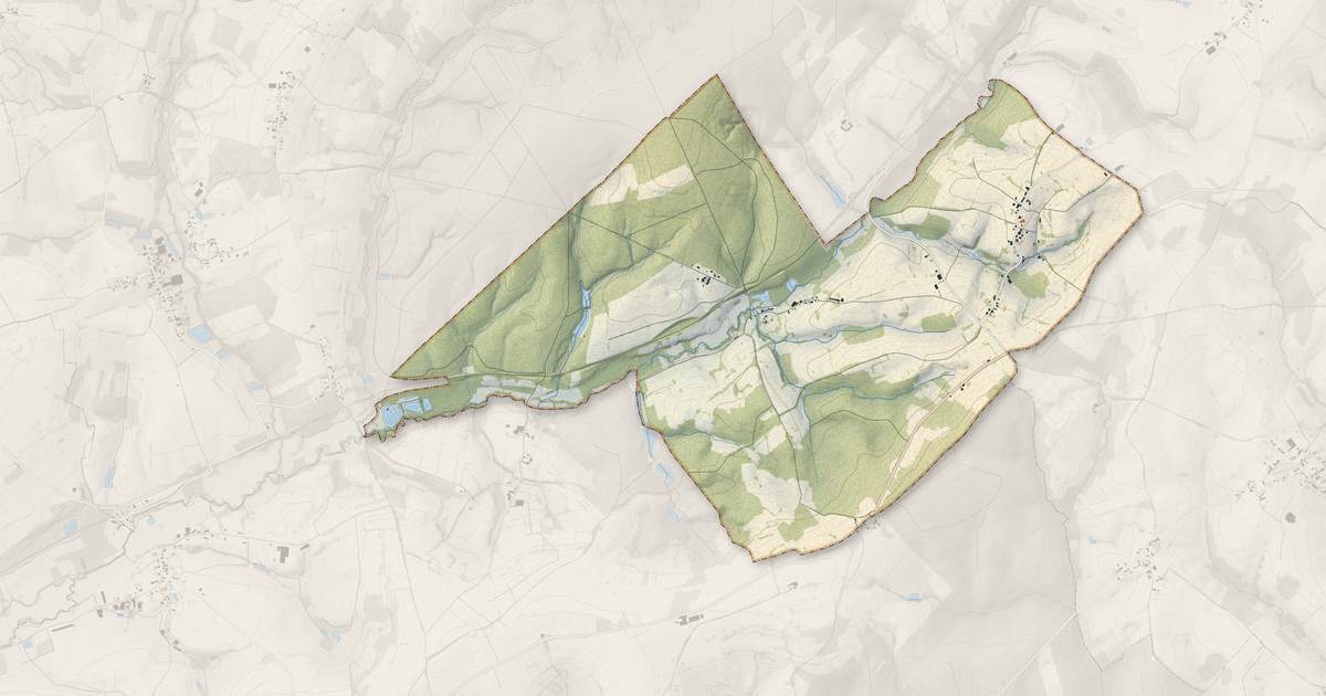Portrait cartographique de Le Fréty : relief, eau, forêts, bâti et voies, calculés à partir des données de l'IGN