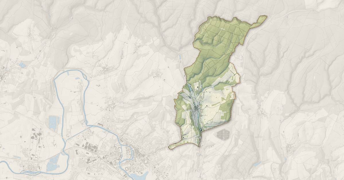 Portrait cartographique de Givonne : relief, eau, forêts, bâti et voies, calculés à partir des données de l'IGN