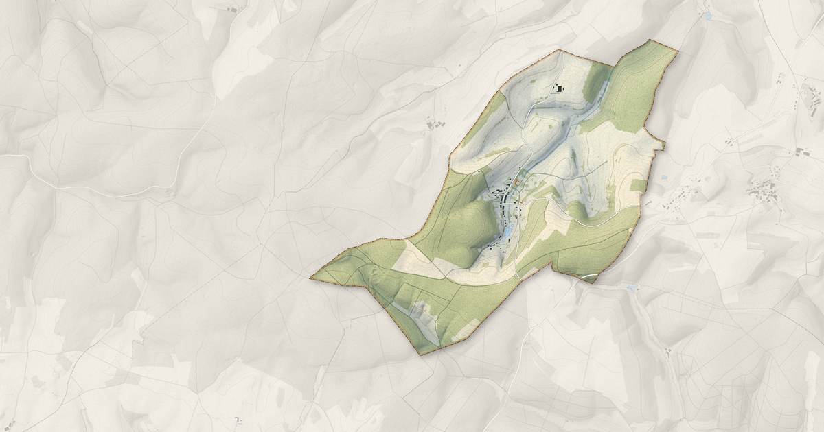 Portrait cartographique de Gruyères : relief, eau, forêts, bâti et voies, calculés à partir des données de l'IGN