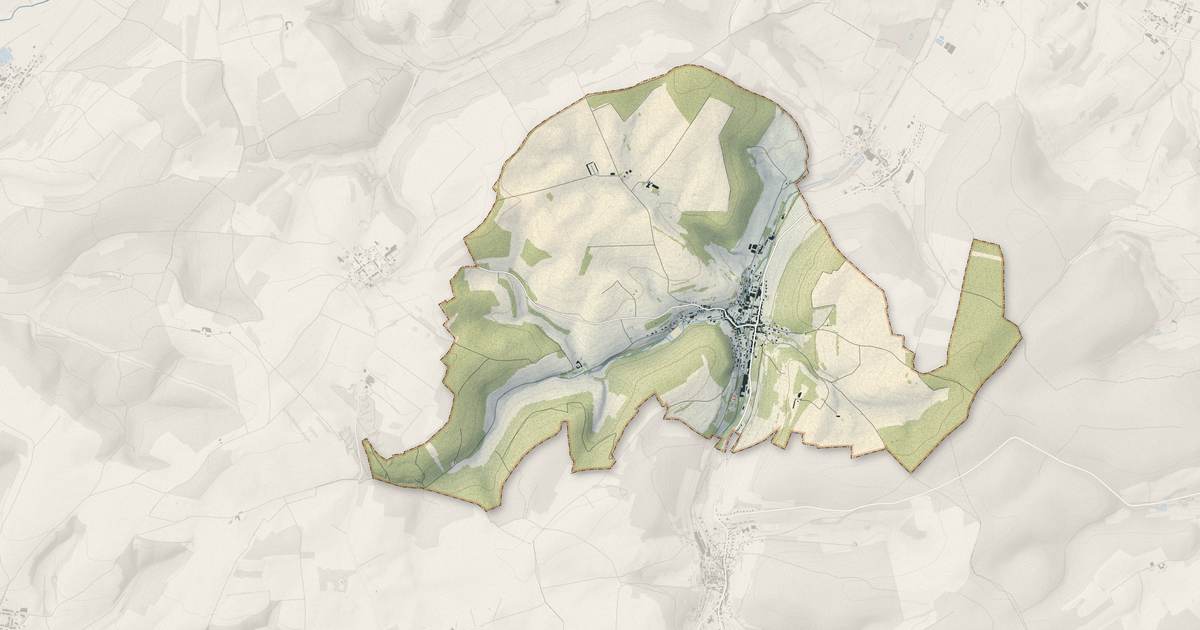 Portrait cartographique de Haraucourt : relief, eau, forêts, bâti et voies, calculés à partir des données de l'IGN