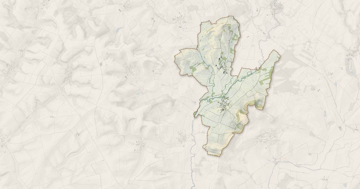 Portrait cartographique de Justine-Herbigny : relief, eau, forêts, bâti et voies, calculés à partir des données de l'IGN
